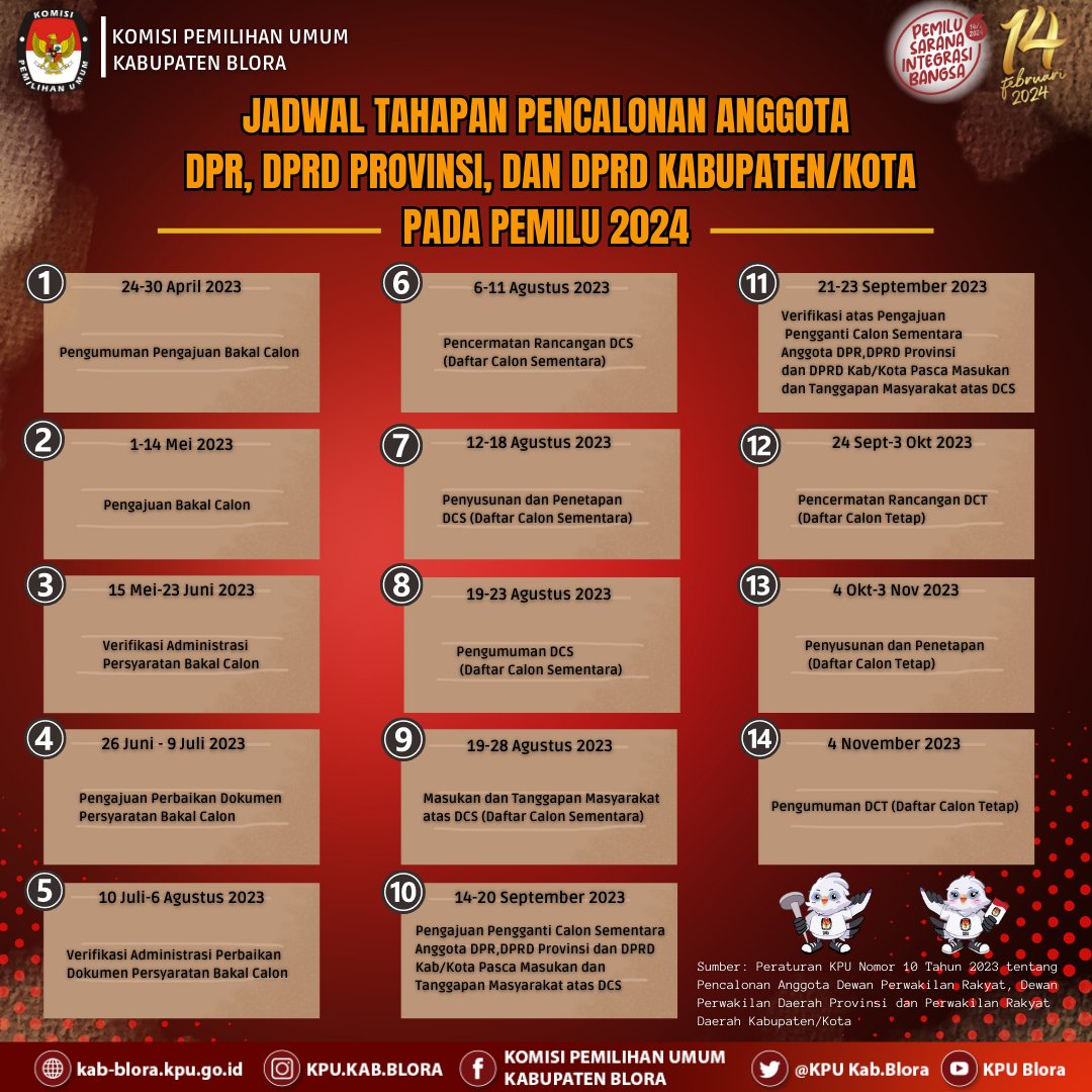 #TemanPemilih berikut kami sampaikan Pengumuman Pengajuan Bakal Calon Anggota Dewan  Perwakilan Rakyat Daerah Kabupaten Blora Untuk Pemilu Serentak Tahun  2024. 

#PemiluSerentak2024
@kpujateng
@enienifaedloni
