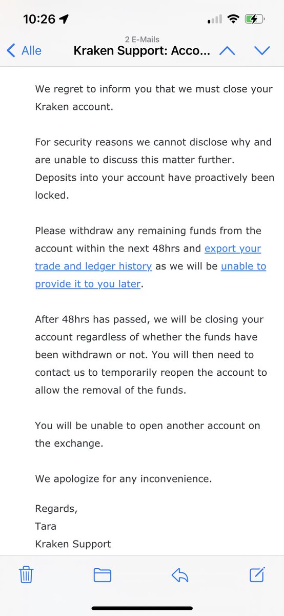 chipleader76's tweet photo. Anyone an idea why Kraken closes my account without explaining why? Trade there since 2016, pay my tax in Germany and didn’t do criminal things. @jespow @krakenfx @krakensupport #kraken #krakenexchange #crypto #btc #eth #pepe #cex https://t.co/8L6svldNPs