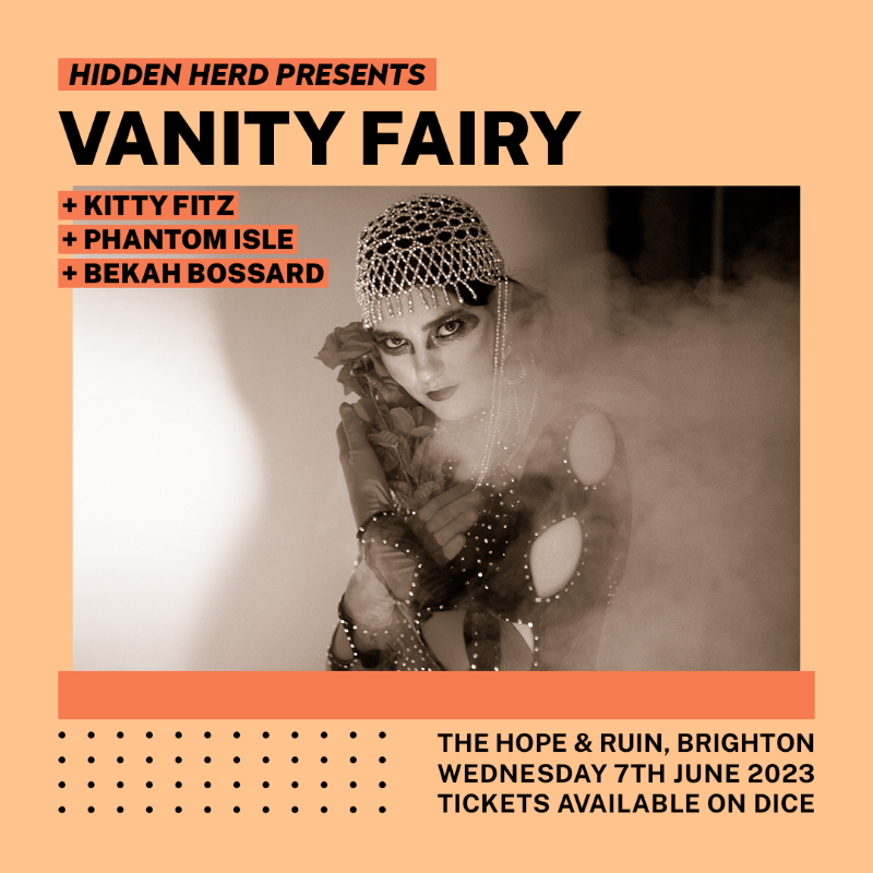 HiddenHerd's tweet photo. Just announced! @kittyfitzd, @vanityfairydust, @phantom_isle and @BekBossard will play Hidden Herd at @thehopeandruin 🔥

Fresh from releasing her new EP on @Sadclubrecords, don’t miss the alt-pop brainchild of @prima__queen bassist Kitty Fitz on 7th June.

Get tickets on DICE ⬇️