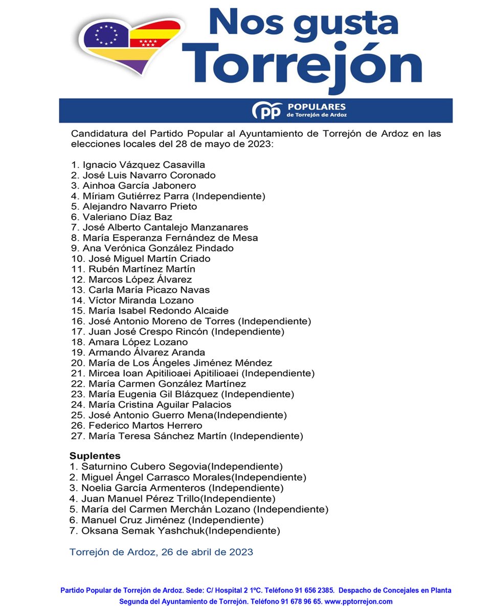ivazquez06's tweet photo. Mi candidatura a la Alcaldía de #TorrejóndeArdoz es la de todos los torrejoneros al incorporar a numerosos representantes de los ámbitos social, cultural, educativo, vecinal o deportivo de la sociedad de #TorrejóndeArdoz.

#NosGustaTorrejón es la casa común de los torrejoneros. https://t.co/PUE2uPebvN