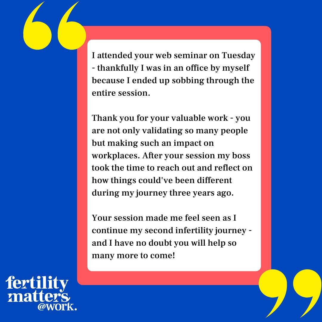 fertmatterswork's tweet photo. THIS is the reason why we do what we do.
Opening up sensitive conversations can have an enormous impact on those personally experiencing fertility challenges and those without lived experience.
#fertilityintheworkplace #fertilityatwork #workplacewellness #workplacewellbeing https://t.co/fHl1BCEhlW