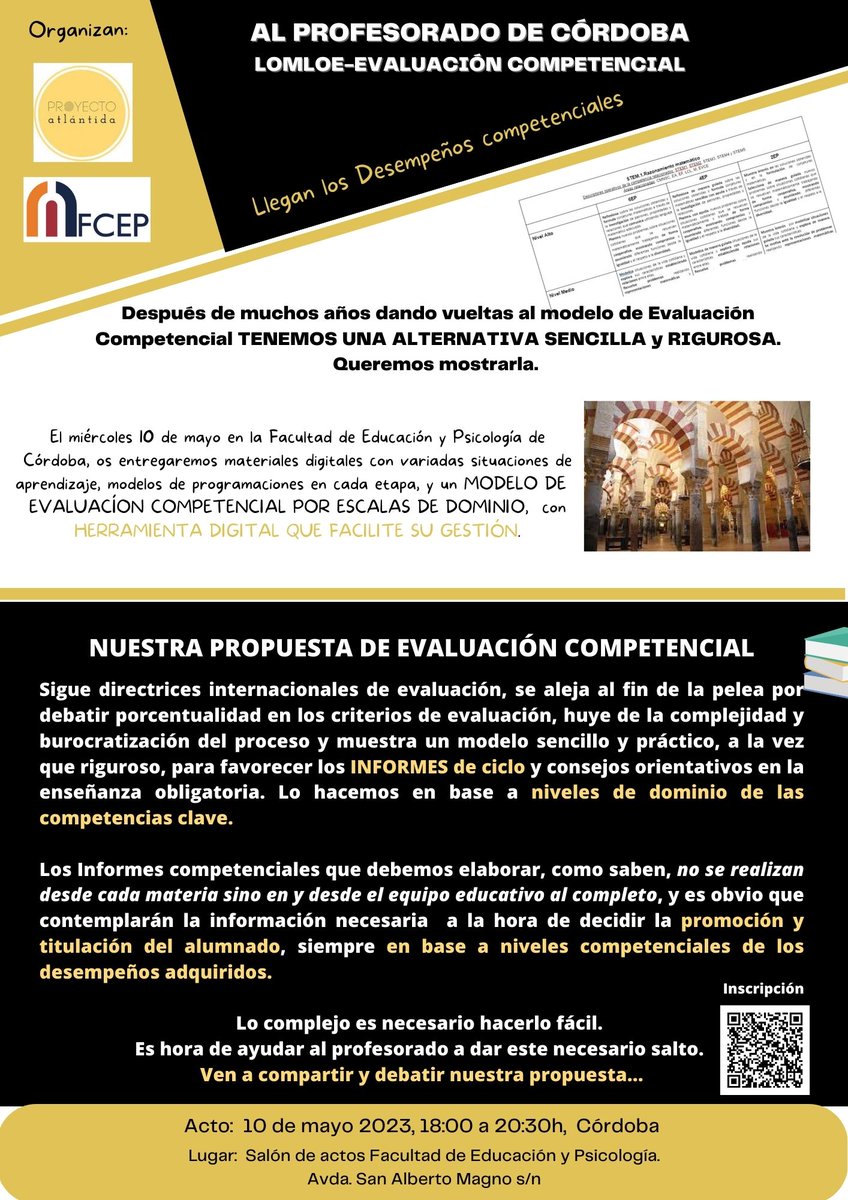 PAtlantida's tweet photo. 👉Cómo diseñar situaciones aprendizaje #Lomloe. Programar en modelo competencial y evaluar desempeños
🗓️10 de mayo,18:00h
📍Lugar: Salón de actos Facultad de Educación y Psicología de Córdoba.
Avda. San Alberto Magno s/n
📙Entrega Lomloe II
✏️Inscríbete: https://t.co/OZilhip8iV https://t.co/UYH8zK8Xtx