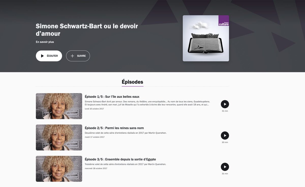 Autrices_Invisi's tweet photo. 7/ Dans @AVOIXNUE_FC, vous trouverez une superbe séries d'entretiens en 5 épisodes dans lesquels #SimoneSchwarzBart revient sur ses écrits, sa rencontre avec André, leur vie de couple, son exhumation de l'oeuvre cachée d'André...  
Via @franceculture 🎧 🔽
https://t.co/OepwrKBGvY https://t.co/V0A4FDdPhn