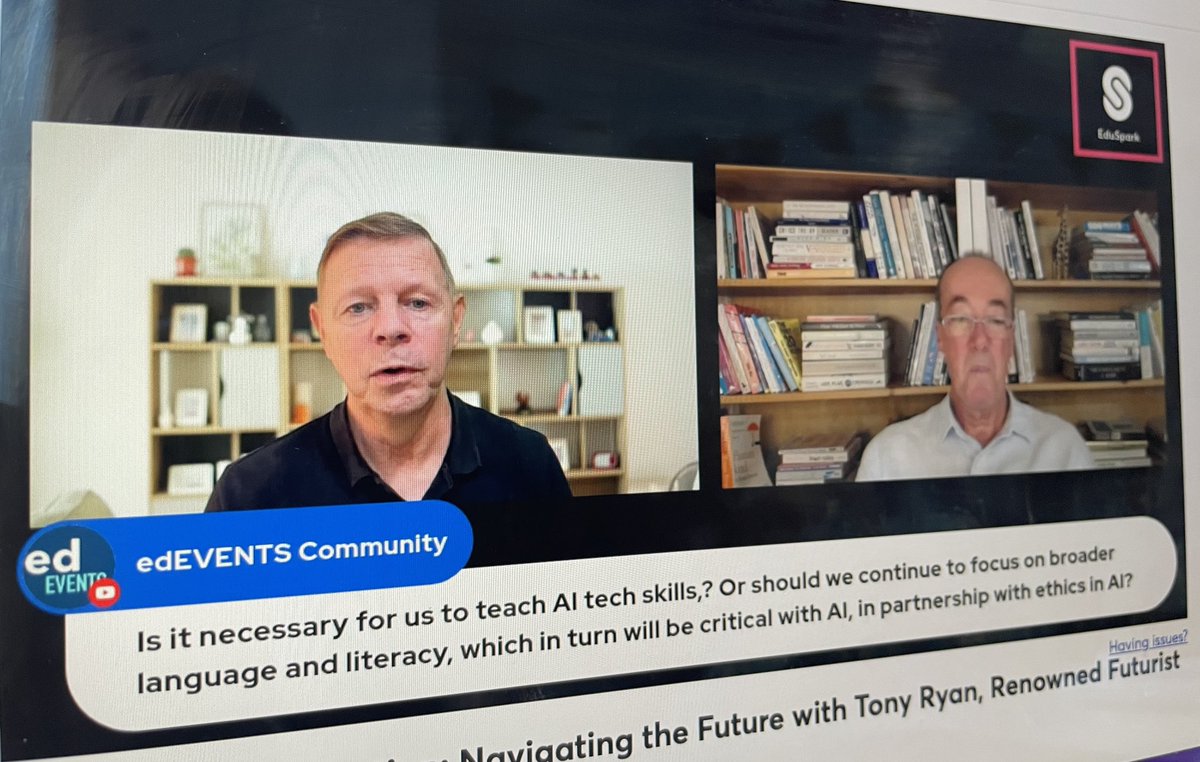 mrkempnz's tweet image. I LOVE listening and learning with @aussietony - so many insights about AI and the future of education in todays FREE session thanks to @EduSparkWorld #artificalintelligence #learning #edchat #edtech #eduspark