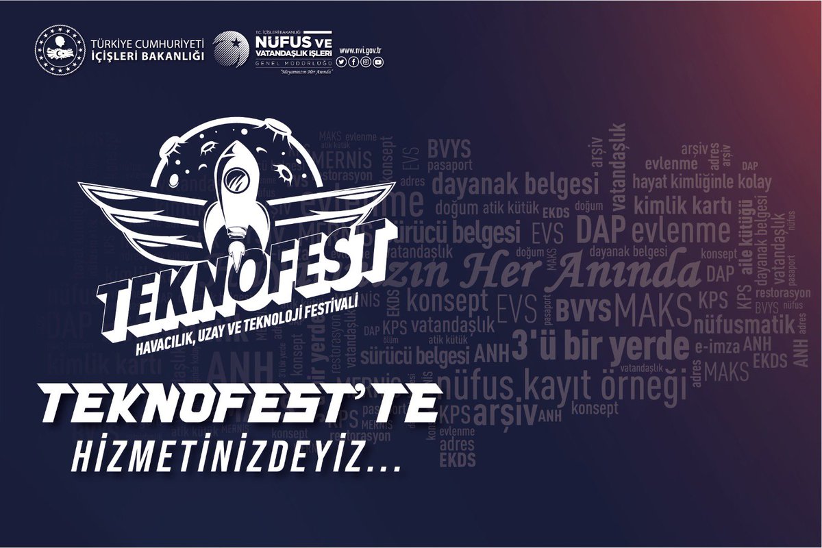 🚀 #TEKNOFEST2023 İstanbul’da sizlerleyiz❗️

Bakanlığımızın çadırında bulunan standımız ve Mobil Nüfus Hizmetleri Aracımızda başvurularınızı gerçekleştirebilir, hizmetlerimiz hakkında bilgi alabilirsiniz.

<a href="/TC_icisleri/">T.C. İçişleri Bakanlığı</a> 
<a href="/teknofest/">TEKNOFEST</a> 
#HayatınızınHerAnında