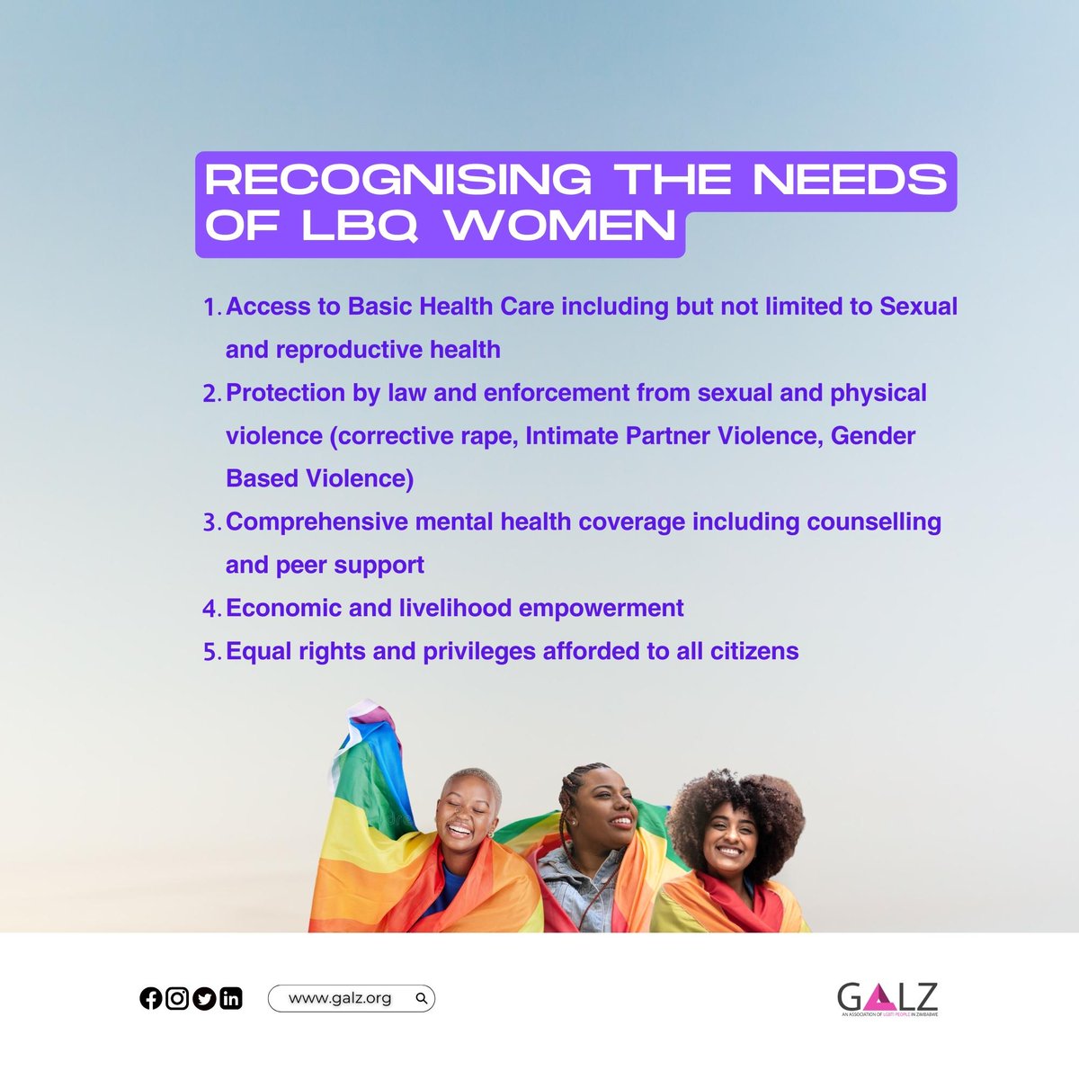 Recognising the unique needs of LBQ women worldwide.
#lesbianvisibilityweek
#shematters 
#accessibility