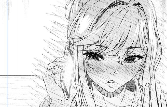 ラフ:電話越しに顔を赤らめながらささやく先輩 