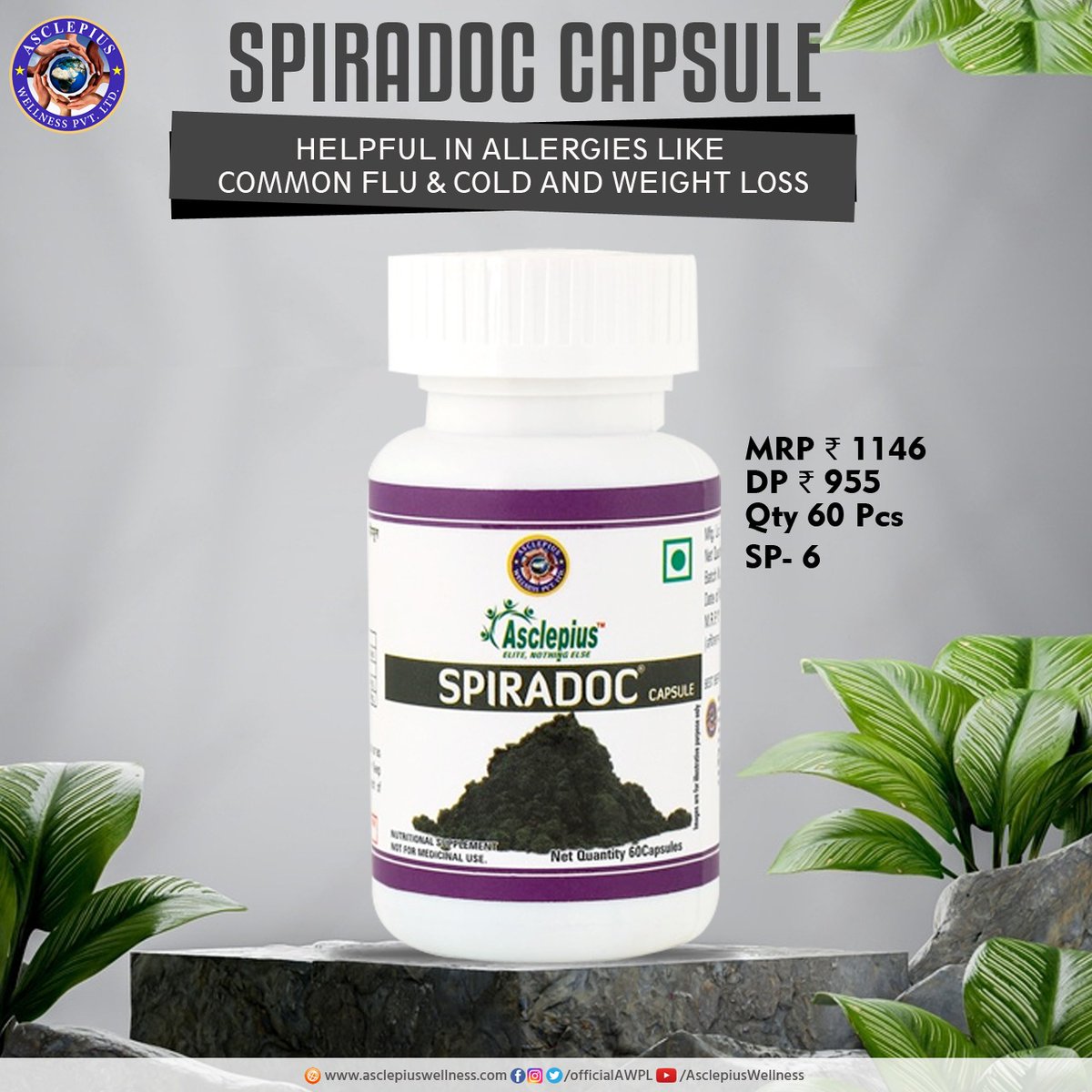 OfficialAWPL's tweet photo. Say goodbye to pesky allergies like commin flu & cold and weight loss with Spiradoc, effective allergy relief capsules. Breathe easier and enjoy life to the fullest! 💊
More info: https://t.co/iKFQBBcu0e
#AWPL #Asclepius_Wellness_Pvt_Ltd #AWPLProducts #spiradoc #allergy https://t.co/AnObILK5tA