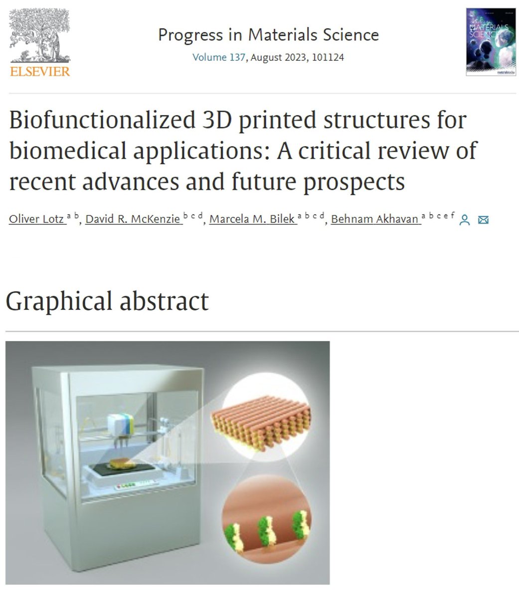 BehnamAkhavan's tweet photo. Our review paper on biofunctionalization strategies in #3Dbioprinting has just been published in Progress in Materials Science (IF: 48)! 

Congratulations @forge_thefuture on this amazing achievement! @UON_research @SydneyNano @Eng_IT_Sydney 

https://t.co/mPxIIYjWfu https://t.co/Jrmm8YKm6U