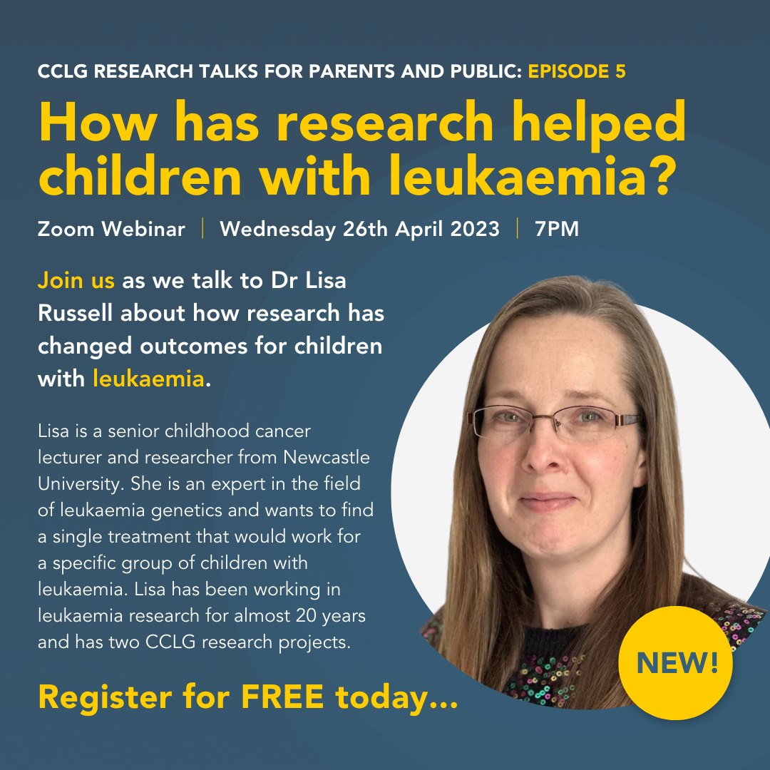 cclguk's tweet photo. Join us at 7 pm today for our next #ResearchTalk with  Dr Lisa Russell 👩‍🔬

Learn how #research has helped improve the lives of children with #leukaemia ❤

💻 Zoom
💸 FREE to register
🤩 Everyone welcome to join

Register now to secure your place 👉 https://t.co/J5pPCTwztY https://t.co/QmhgS5CTxC