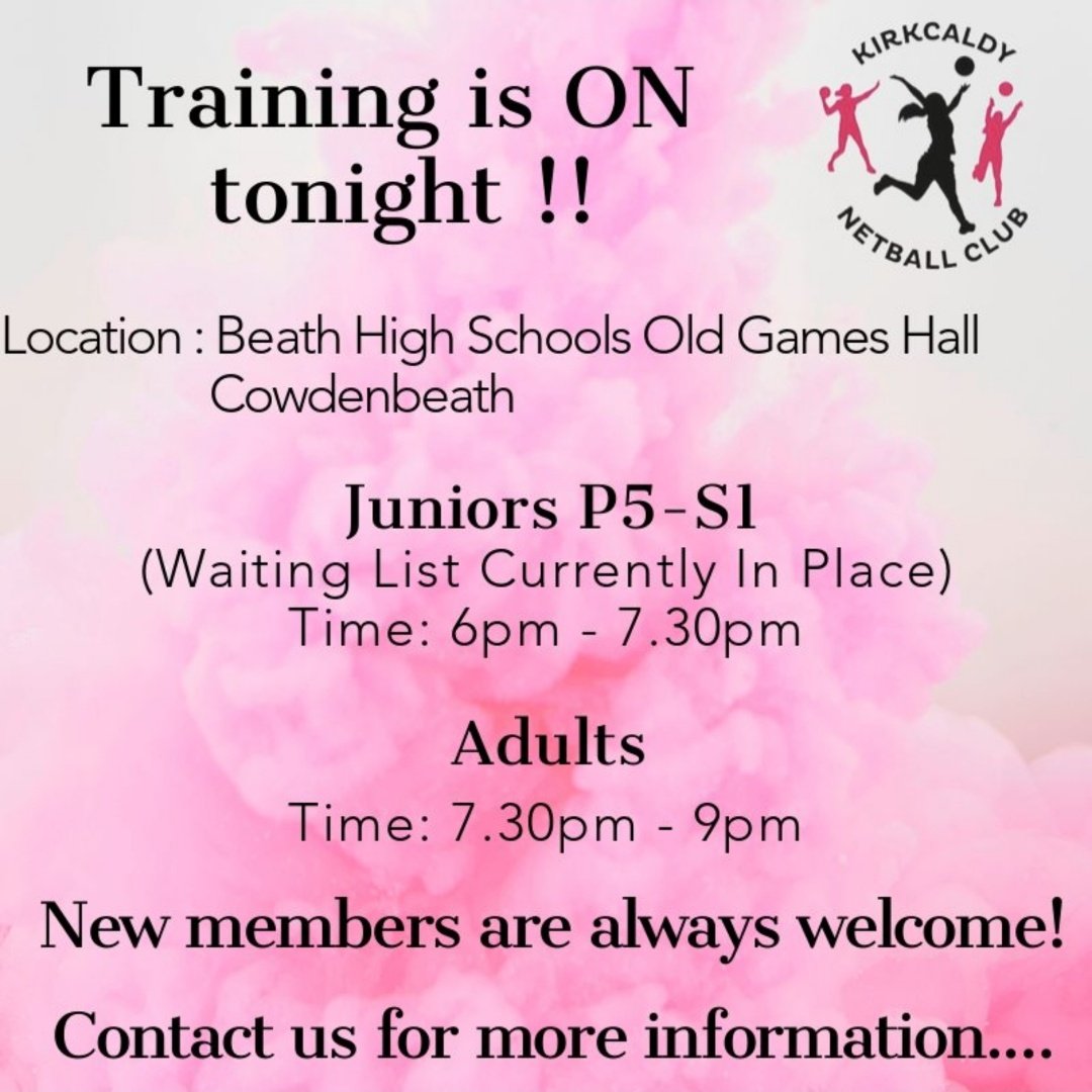 Kdynetballclub's tweet photo. !! NETBALL WEDNESDAY'S !!
TRAINING IS ON TONIGHT
πCome along and join us π
@netballscotland @fifenetballassociation @commusefife @lovecowdenbeath #netball #netballscotland #FNA #TeamFNA #FifeNetballAssociation #netball #netballfamily #netballteam #netballtraining #netballers https://t.co/8Fmmtfl7EU