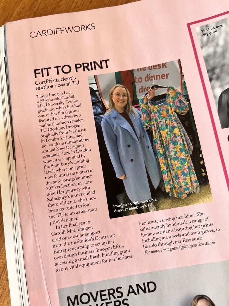 How amazing is this?!🤩 One of our previous students, Imogen Lee of @CardiffMetCSAD, has featured in @CardiffLifeMag !