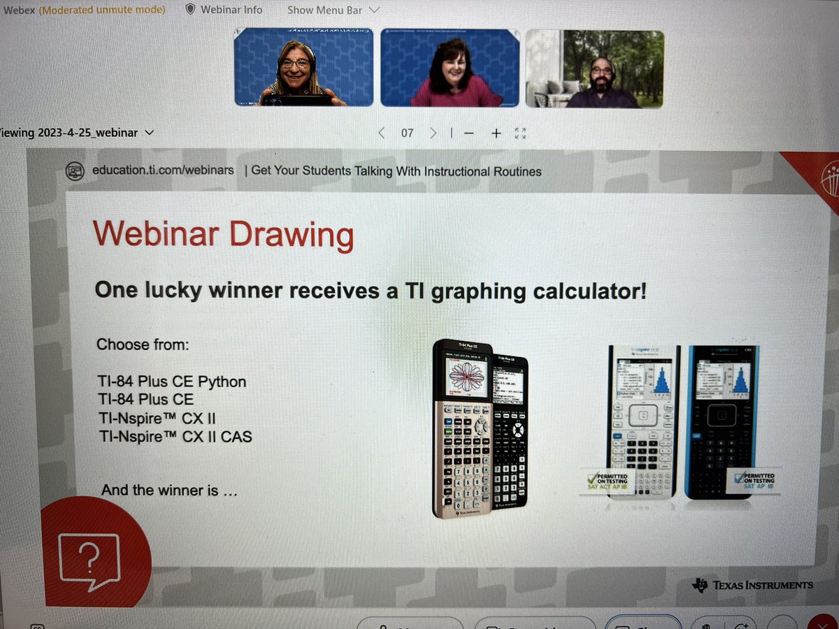Veronica_math's tweet image. Last night’s @TICalculators Webinar, Get You Students Talking with Instructional Routines provided many examples and strategies to get students talking about math! During the live webinars, you could also be a lucky winner of a TI Graphing Calculator! #T3Learns  #Sponsored