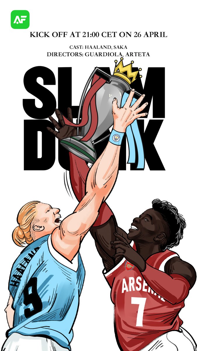 🏆GAME OF THE SEASON🔥
Which team will make the final #SlamDunk to settle the race?
Arsenal 🔫? Or Man City⛵️ again?

#premierleague #arsenal #mancity #titledecider #afposter #erlinghaaland #bukayosaka