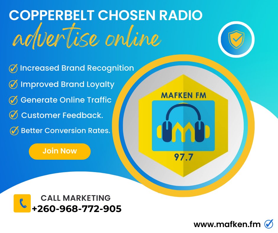 Did you know you can advertise with us online?
Jump on this tremendous opportunity and increase your numbers  with <a href="/MafkenFmZambia/">MafkenFmZambia</a>