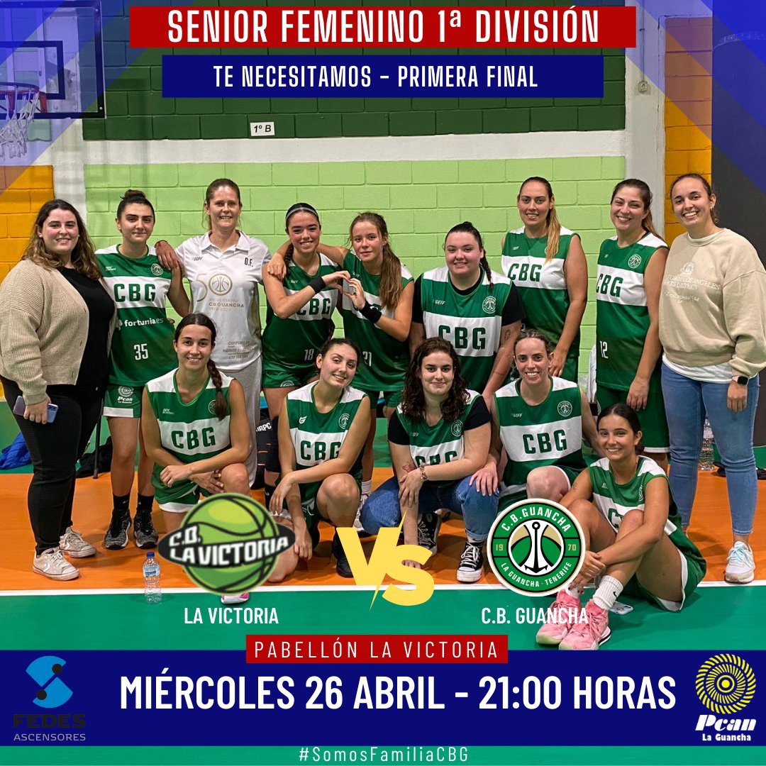 CBGUANCHA's tweet photo. Restan dos jornadas para el termino de liga de nuestras senior y están con todas las opciones de poder clasificarse para la final a 4 de Tenerife. Mañana la primera final en La Victoria a las 9 de la noche, de ganar sería un paso de gigante. Mucha suerte chicas. #SomosFamiliaCBG https://t.co/Xy0fnCt4A0