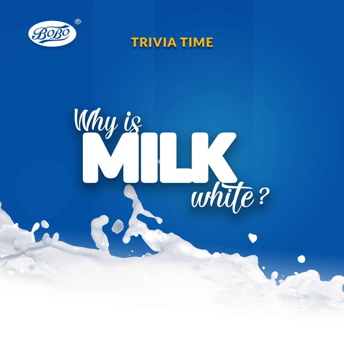 Why is milk white?🤔 Here's a fun fact: It's because of a protein called casein, which scatters light and makes it appear white. It makes your favourite Bobo Milk Drink and Yugo Yoghurt Drink so creamy and delicious! 🥛🍦 #BoboFoods #YoghurtLovers #Milk #FunFact #CreamyGoodness'