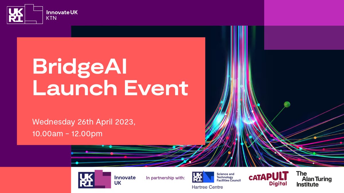 🤖 Tune in live to the #BridgeAI Launch event! Join us virtually to learn about the innovative new #AI programme to boost adoption in key high-growth sectors and gain insights from industry experts and strategic partners. Watch live now: bit.ly/3AujYut <a href="/innovateuk/">Innovate UK</a>