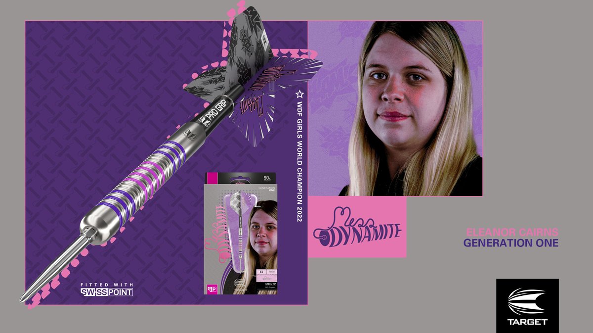 Miss Dynamite Gen 1 is here 🧨

Designed for the Girls World Champion, the 90% tungsten barrel with pink and purple accents sitting in the grippy radial grooves to add that little bit of <a href="/eleanor15042/">eleanor1504</a> flair.

See them here: ow.ly/f73250NQmGF

#TargetAprilLaunch