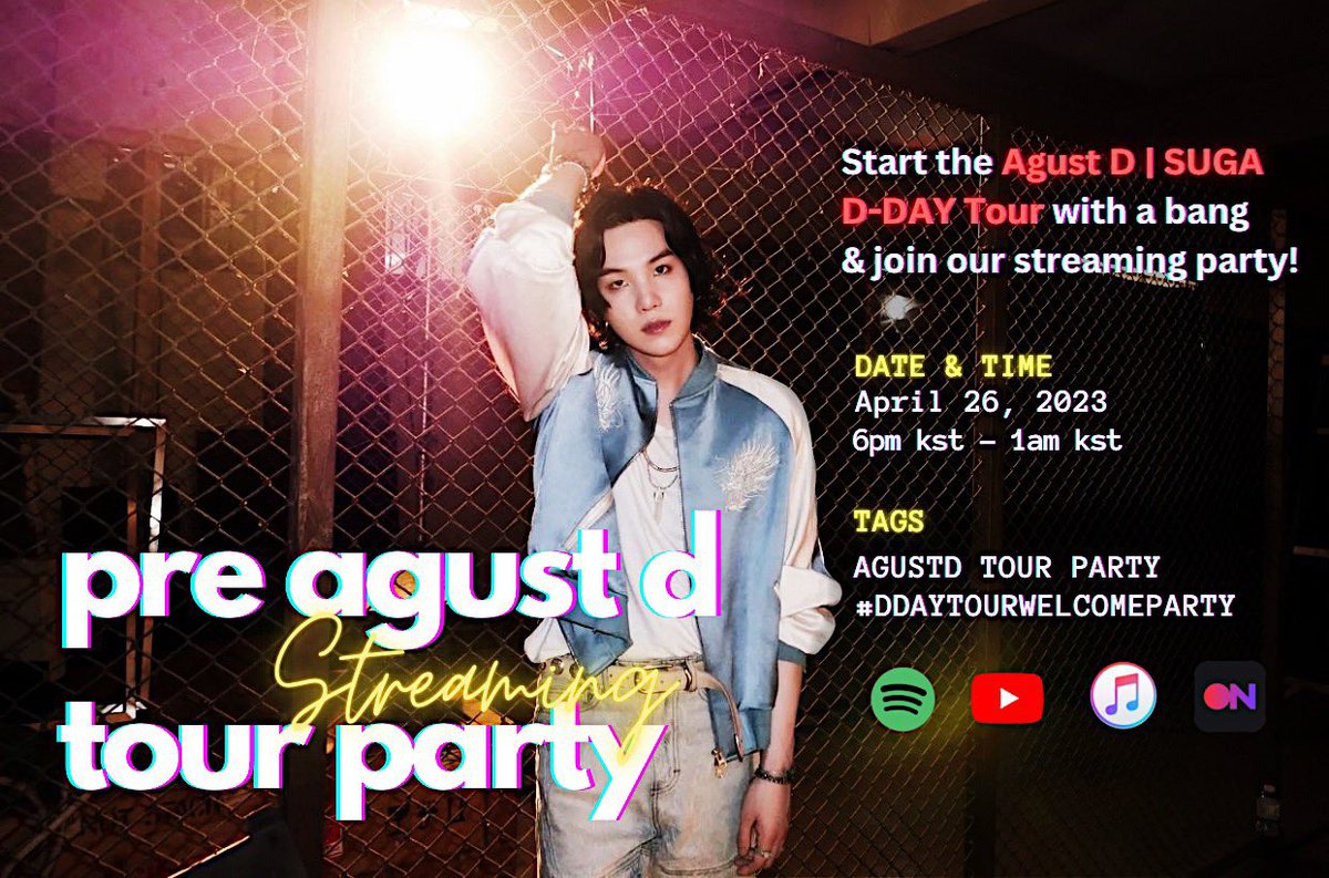 winnttaebear's tweet photo. 📣 STREAMING PARTY START

Playlist:
• AM https://t.co/H3ac9vvlKr
• YT https://t.co/uyogJ9Z5rf
• SPO
— Agust D focus:
https://t.co/PfPx1vF8eB
— D-DAY + FACE: https://t.co/zhRHLeapfY

🔑 Reply ss + keyword + ht if join!
AGUSTD TOUR PARTY
#DDAYTOURWELCOMEPARTY
#SUGA_AgustD_TOUR https://t.co/AflwV98qym