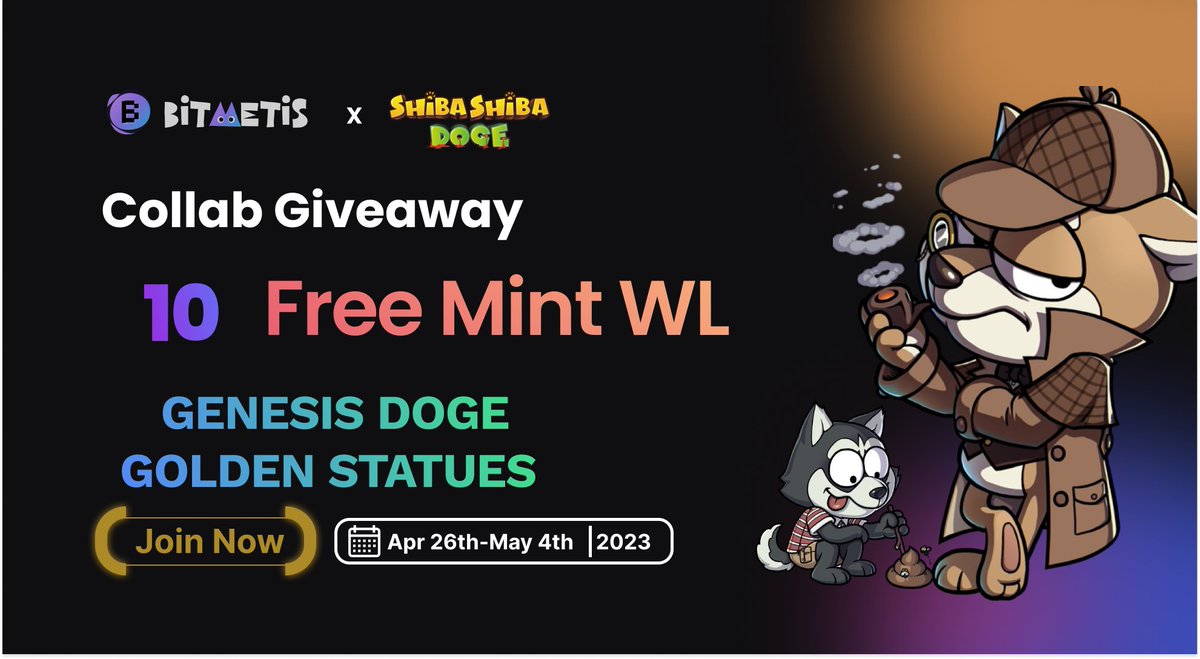 BitMetis's tweet photo. 🔥@BitMetis x @ShibaShibaDogeG🔥
We are giveaway 10 Free Mint WL for the GENESIS DOGE GOLDEN STATUES

👇To Enter：
https://t.co/pPKloSsZ8x

👀About Shiba Shiba Doge
Shiba Shiba Doge is a free-to-play online multiplayer social deduction game powered by @ChaingeGamesInc.The game prioritizes playability and is accessible to everyone, crypto and non-crypto.