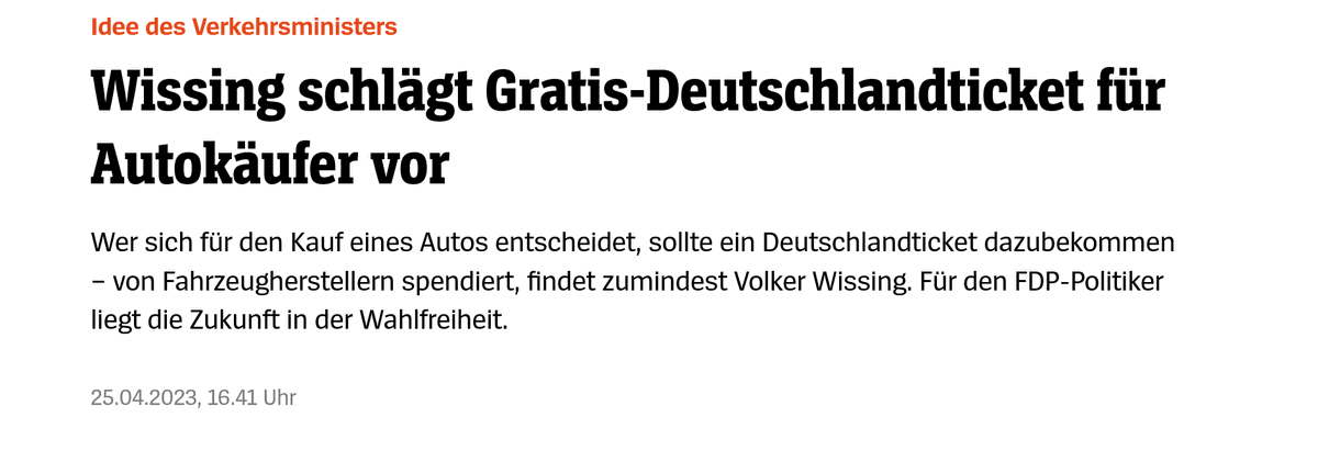 #Wissing, mach das! Und dann aber auch echte Wahlfreiheit: Auto für alle #Deutschlandticket - Abonnenten!