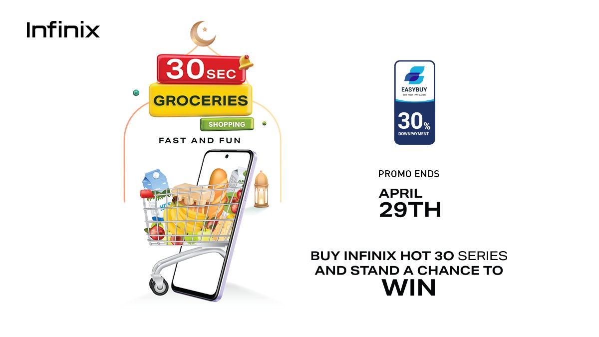 Upgrade your Ramadan experience this season with the Infinix Hot 30 series and win while at it!

Buy any of the Infinix Hot 30 series and win a treat to shop all expense paid for 30 seconds free!!!!!!!!

Make the most of this amazing #InfinixRamadanPromo offer by: