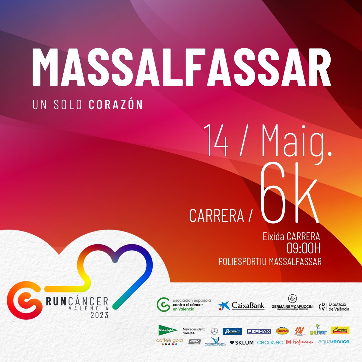 Próxima CARRERA de #RunCáncer

⬇️⬇️⬇️

🫶🏻Massalfassar🫶🏻
🗓️Domingo 14 de mayo🗓️
✍🏻Inscripciones abiertas✍🏻

Dorsales 100% solidarios, aquí ⬇️

📲 enmarcha.contraelcancer.es/es/evento/mass…

#UnSoloCorazón #YoSí