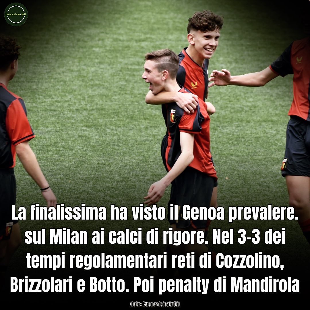 buoncalcio's tweet photo. 👏🏻 𝐔𝐧 𝐠𝐫𝐚𝐧𝐝𝐞 𝐚𝐩𝐩𝐥𝐚𝐮𝐬𝐨 𝐚 𝐦𝐢𝐬𝐭𝐞𝐫 Jacopo Sbravati 𝐞 𝐚𝐥 𝐬𝐮𝐨 𝐯𝐢𝐜𝐞 Matteo Rossi 𝐩𝐞𝐫 𝐥𝐚 𝐯𝐢𝐭𝐭𝐨𝐫𝐢𝐚 𝐝𝐞𝐥 𝐆𝐞𝐧𝐨𝐚 𝐔𝐧𝐝𝐞𝐫 𝟏𝟒 𝐚𝐥 𝐓𝐫𝐨𝐟𝐞𝐨 𝐈𝐧𝐭𝐞𝐫𝐧𝐚𝐳𝐢𝐨𝐧𝐚𝐥𝐞 𝐝𝐢 𝐂𝐚𝐢𝐫𝐨 𝐌𝐨𝐧𝐭𝐞𝐧𝐨𝐭𝐭𝐞 🥇🔴🔵

➡️ #GenoaUnder14 https://t.co/adPvWsy9uy
