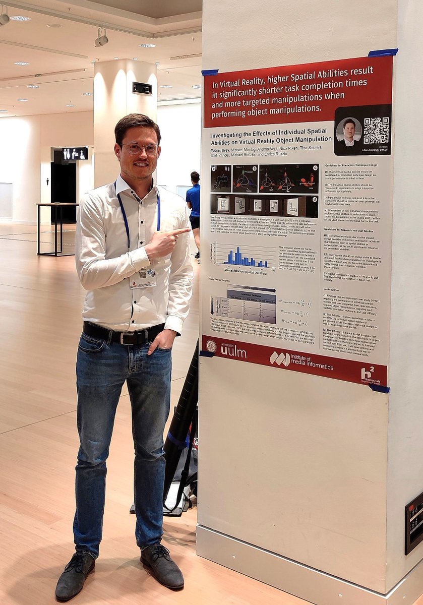 🔬Had a blast demoing my #CHI2023 paper on "Investigating the Effects of Individual Spatial Abilities on Virtual Reality Object Manipulation" yesterday! Missed it? No problem! Join my talk tomorrow (27/04) at 9 a.m. during the "Interaction and Perception in XR" session (Hall C).