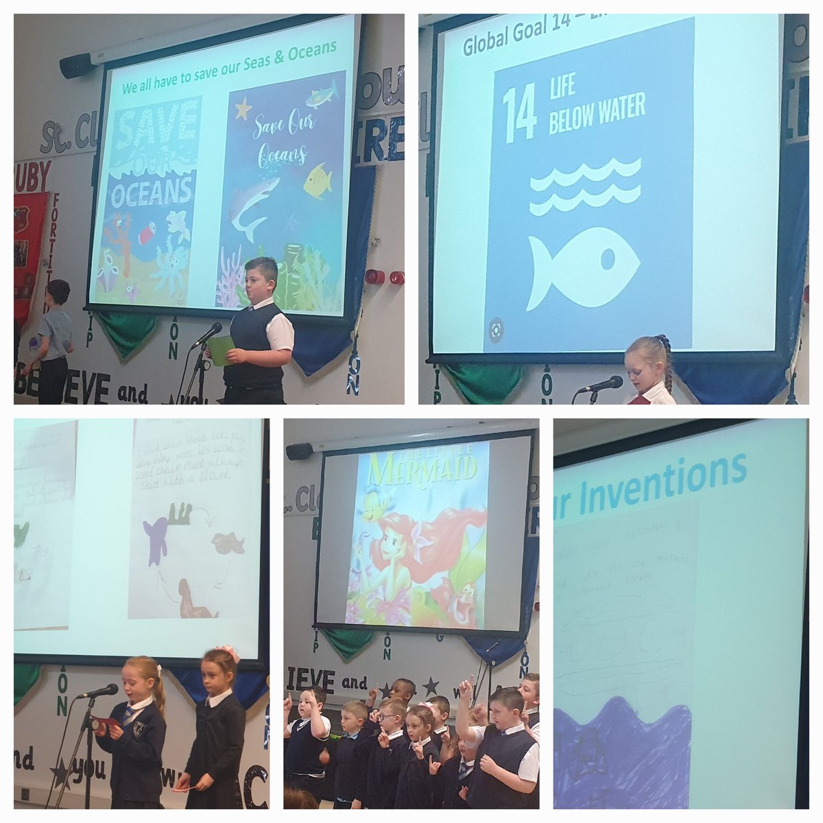 StClaresDrum's tweet photo. Well done to Primary 3/2 for their amazing and  informative assembly on Global Goals. They explained how and why we need to look after our  oceans and preserve water.  Thank you to the audience too. 😀👏
#GlobalGoals 
@wosdec https://t.co/0dsjHsGlKM