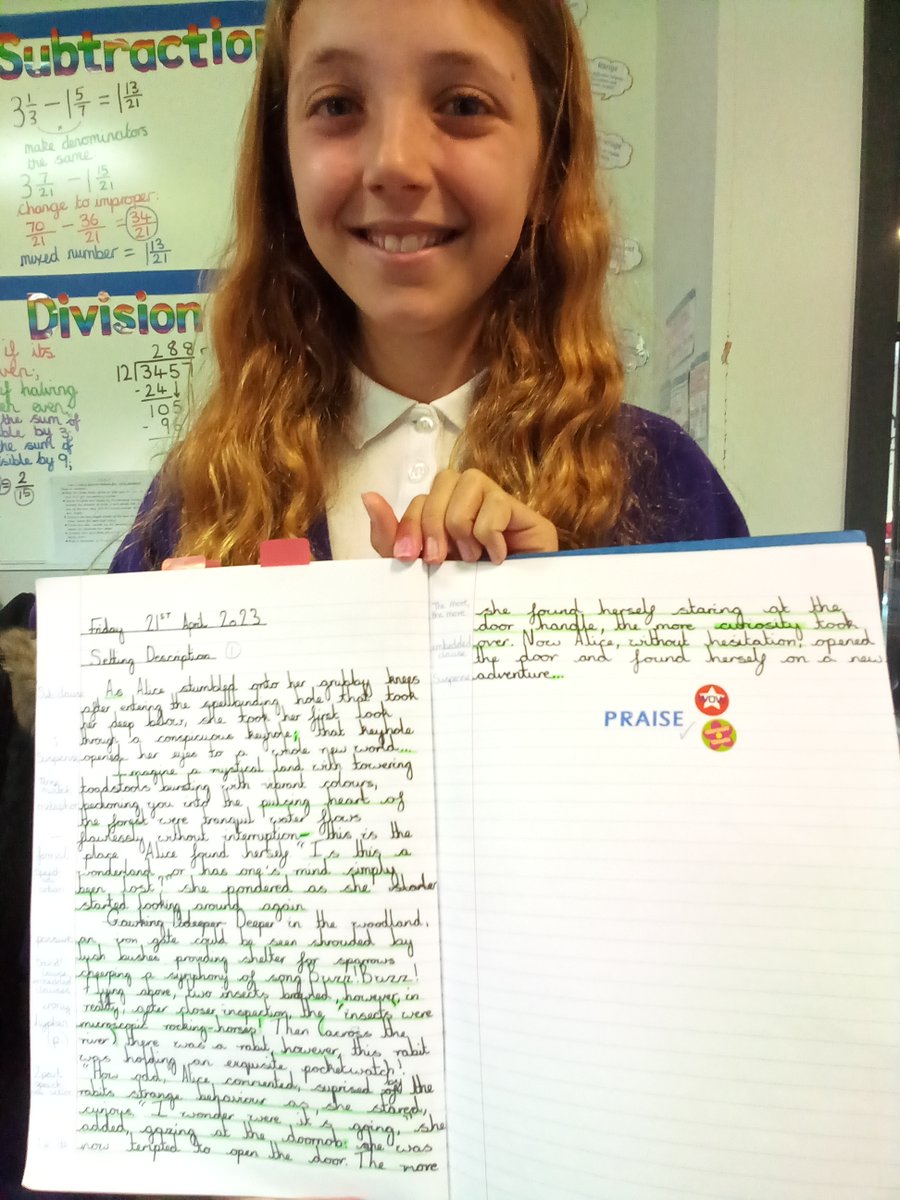 GCPYEAR6's tweet image. We are very proud of our setting descriptions of Alice's Wonderland. Warren and Ellie have worked especially hard to not only meet the success criteria, but to challenge themselves further to include all the greater depth objectives too! #gcpliteracy. @PrimaryGreat