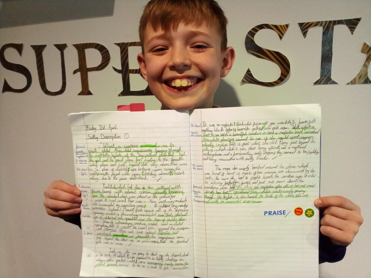 GCPYEAR6's tweet image. We are very proud of our setting descriptions of Alice's Wonderland. Warren and Ellie have worked especially hard to not only meet the success criteria, but to challenge themselves further to include all the greater depth objectives too! #gcpliteracy. @PrimaryGreat