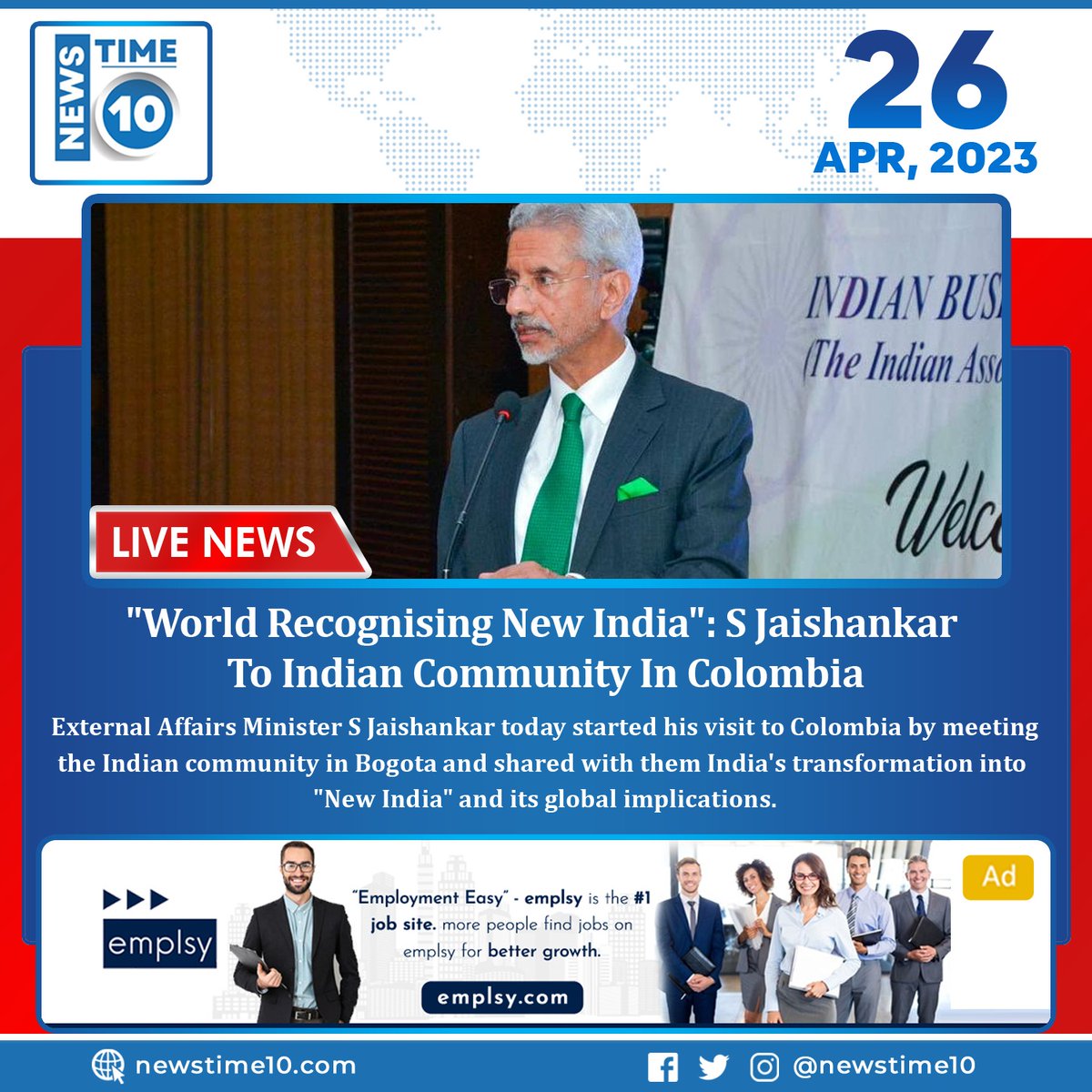 'World Recognising New India': S Jaishankar To Indian Community In Colombia

Read more: newstime10.com/2023/04/26/wor…

#newstime10 #nt10 #livenews #news #newindia #sjaishankar #columbia #indiancommunity #ExternalAffairsMinister #indiancommunity #globalimplications #bogota