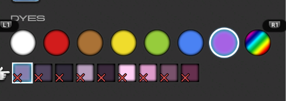 TheeSerpentess's tweet photo. I remember when they added Jet Black and Pure White. Metallics. Cherry Pink, Dragoon Blue, Ruby Red. Canary Yellow, etc. The new metallics. But where is the PURPLES??!! It's like the smallest color palette there!!! I see purples on NPCs, minions, undyed gear that I can't have! 😭 https://t.co/LI2G8xilLM