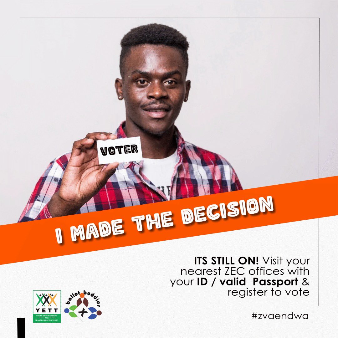 YetTrust's tweet photo. Voter registration is ongoing, join the registered voters today. USASARE💃🏾💃🏾
#Zvaendwa
#IHavetoVote https://t.co/6GHrHBBHIK