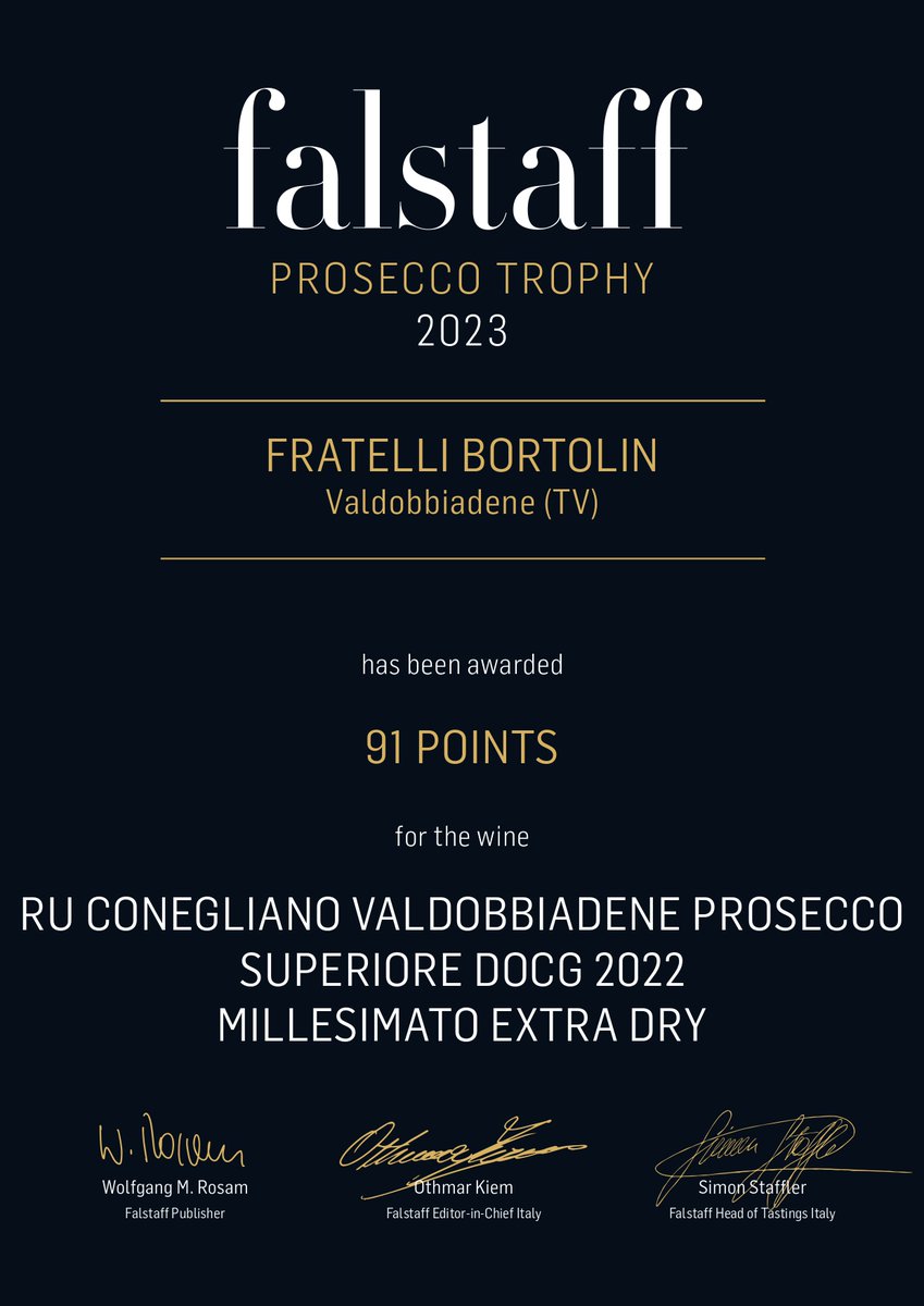 bortolinvini's tweet photo. Ottimi risultati dei nostri vini al "Falstaff Prosecco Trophy", la degustazione dell'omonima rivista Falstaff, tra le più importanti in lingua tedesca.
Ben 91 punti (su 100) per il nostro Rù e addirittura 94 per il Cartizze.
#falstaffproseccotrophy @falstaff https://t.co/bYdOumvsge