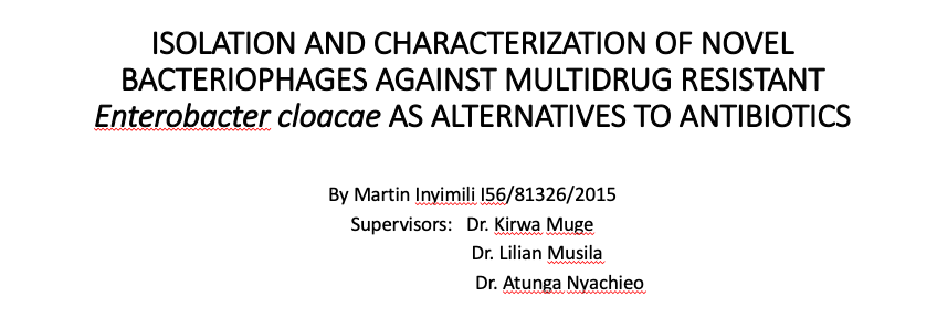 PhagesIPR's tweet photo. @MartinInyimili
presents his master's project on the isolation and characterization of novel phages against MDR E.cloacae as an alternative to antibiotics. This study highlights the potential use of phages from Kenya that could be used for therapy &amp; biocontrol
#phages #biocontrol https://t.co/zCveMCo3O8