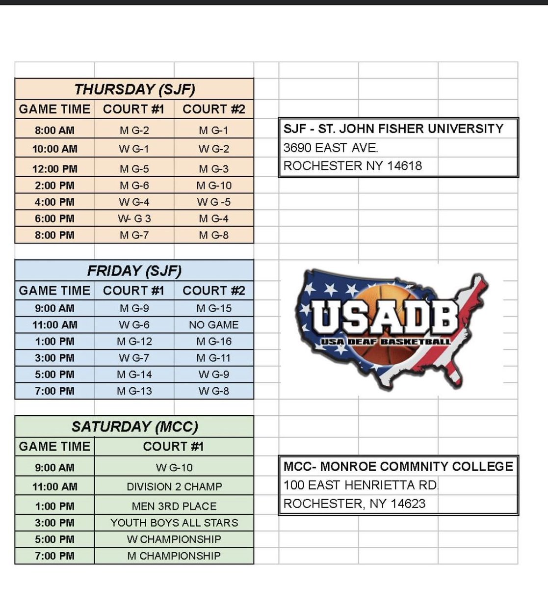 USADeafBball's tweet photo. Here is the schedule and brackets! Come on out and cheer on the teams eyeing for the prize! https://t.co/RdBRejuYgf