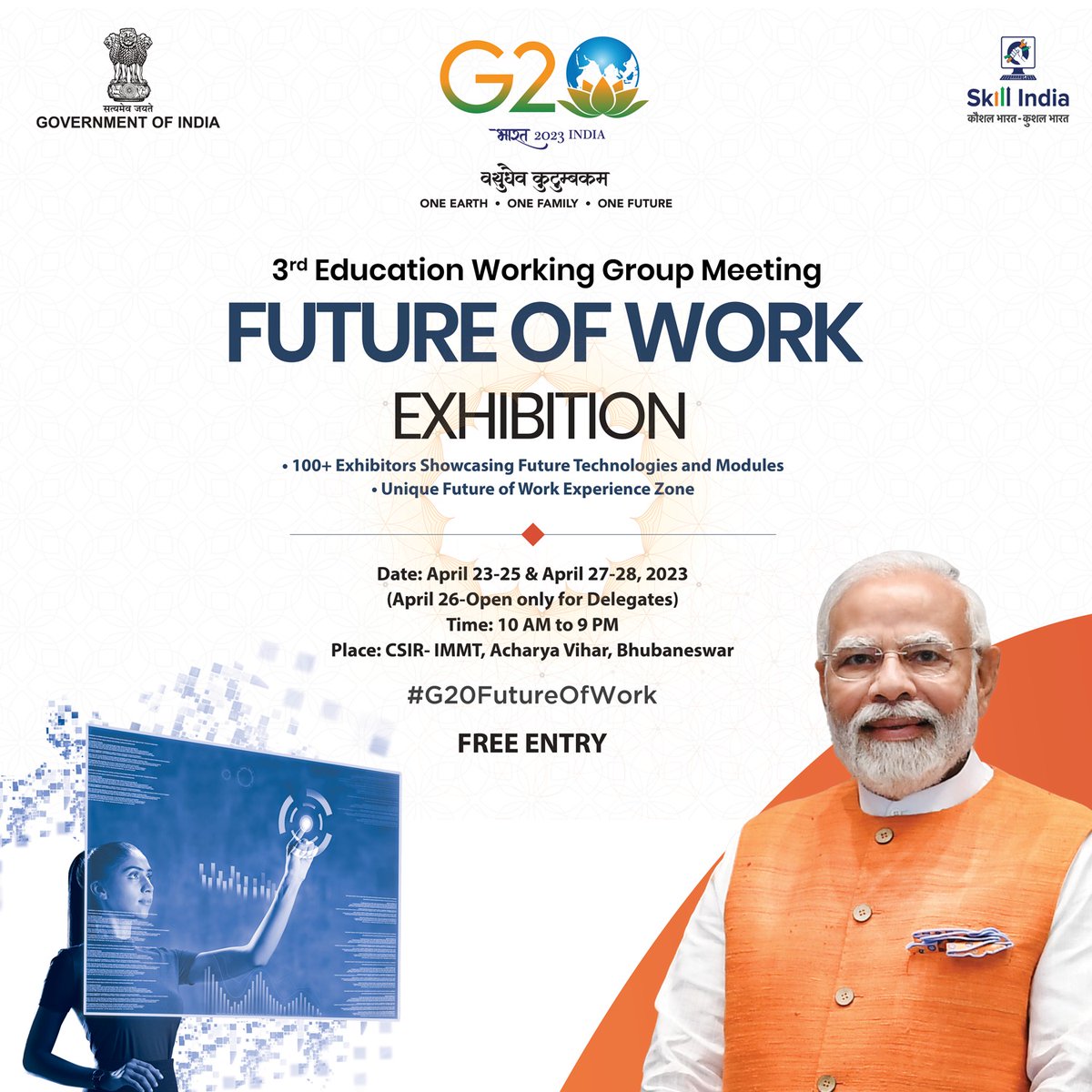 VaaniRajput9's tweet photo. NSDC proudly honoured workers via face authentication tech for their efforts &amp; certified their skills. Visit #G20Future0fWork Exhibition to get your certificate! https://t.co/VY8dKUKdCw