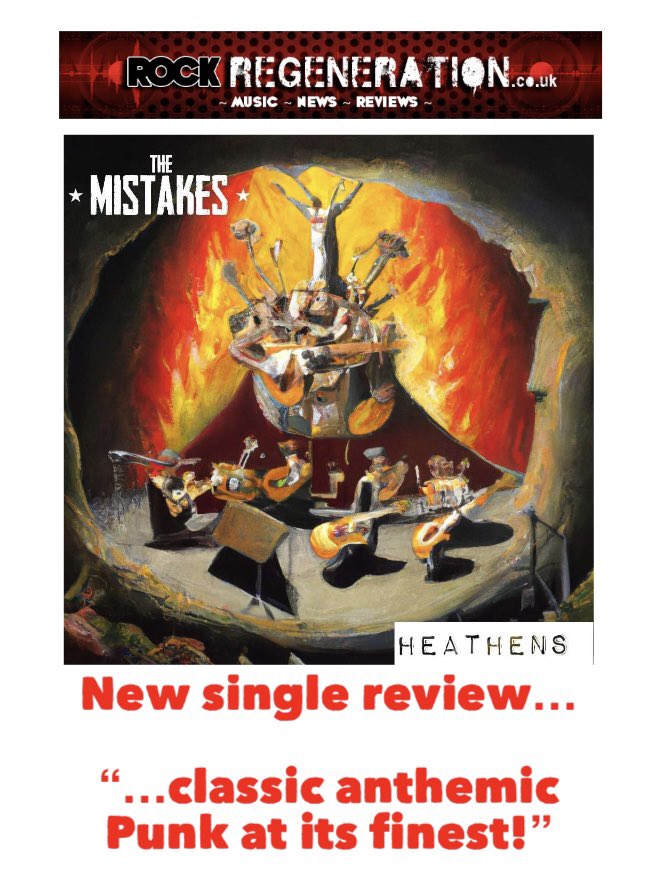 A thoroughly deserved top review of @themistakesuk’ fantastic new single ‘Heathens’ has been posted on the always-fab influential south coast music website @RockRegen… 🙏😍 Full review: rock-regeneration.co.uk/2023/04/single… …where you can also enjoy watching the video for the single 🤩