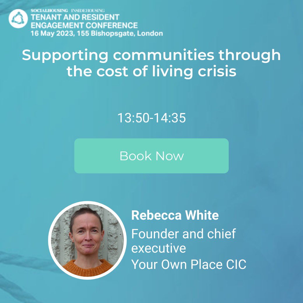 As CEO of @yourownplace, I’ll be pleased to share our approach to tackling the #costofliving crisis & empowerment for tenants at the @insidehousing Tenant & Resident Engagement Conference #treconf on 16 May. Don't miss it -book now. buff.ly/3HcPmRM #safeandsecurehome 🏡