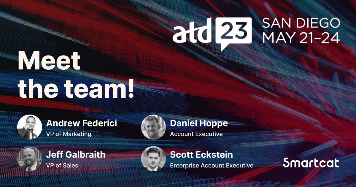 Smartcat (@smartcatai) on Twitter photo Coming to the <a href="/atd/">Association for Talent Development (ATD)</a> 23 Conference in San Diego? Drop by Booth 517 and see the latest in AI #translation for <a href="/Articulate/">Articulate</a> files, video content, and more.
➡ Maximize your time and schedule a meeting in advance to learn how Smartcat helps L&D teams work smarter! #atd23 Coming to the <a href="/atd/">Association for Talent Development (ATD)</a> 23 Conference in San Diego? Drop by Booth 517 and see the latest in AI #translation for <a href="/Articulate/">Articulate</a> files, video content, and more.
➡ Maximize your time and schedule a meeting in advance to learn how Smartcat helps L&D teams work smarter! #atd23