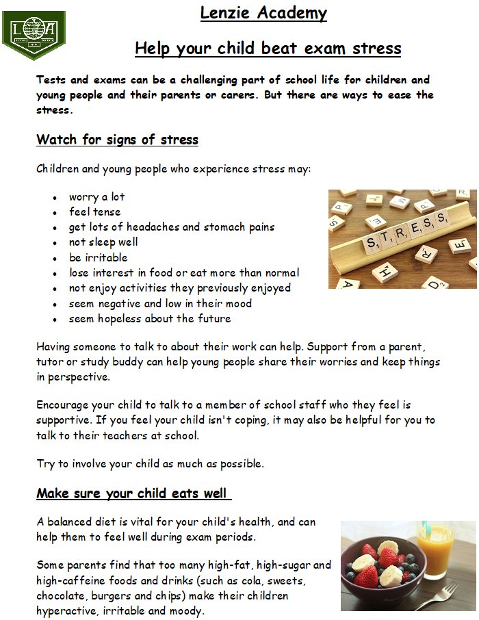 LenzieSupport's tweet photo. Now the SQA exams are underway, there are some tips to help your child beat exam stress. JL https://t.co/YqUH9Ddy4N