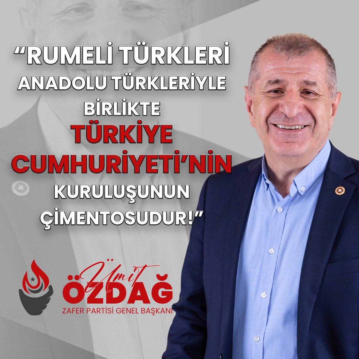 Bazı Türk düşmanları “sığınmacılar vatanlarına dönsün” politikamıza karşı çıkarak “Rumeli’den gelenler ne olacak!” diye konuşuyorlar.  Bu cehalete Zafer Partisi’nin cevabı aşağıdadır. En büyük Rumeli Türk’ü Atatürk’e sözümüz var. Kurduğun Cumhuriyetin sonsuza değin savunucusuyuz.