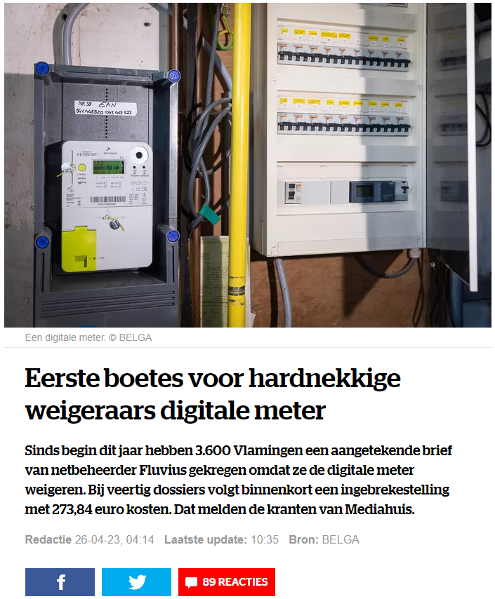reactnieuws's tweet image. Alweer fake news in @HLN_BE : 1/ Er zijn geen 'boetes', alleen dreigbrieven. 2/ De digitale meter is niet 'verplicht in Europa', want in Nederland kan je weigeren.  Voor de echte feiten:     reactnieuws.net/2023/02/17/de-… #digitalemeter #fluvius