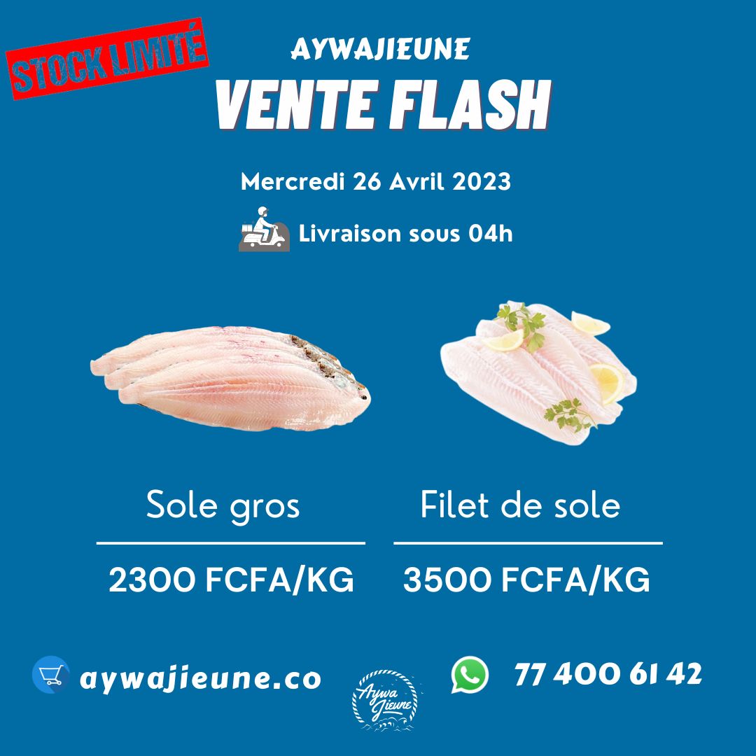 Laissez-vous tenter par la fraîcheur de la #sole à petit prix. Profitez de notre offre du jour sur la sole grosse à 2300 FCFA/kg et le filet de sole à 3500FCFA.
Réserver sur le 774006142
#promotion #poissonstropicaux #solemar #seafoodmarket #ecommerce #poissonscrus #fishing #fish