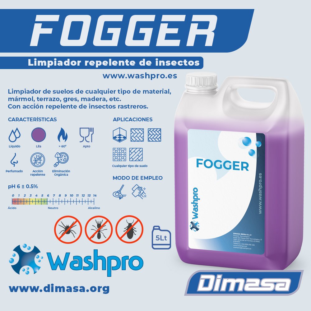 🌡Este año se adelantan las altas temperatura y con ellas los indeseables insectos rastreros 🐜🕷 os presentamos una gran solución! 👉FOGGER de washpro, un limpiador multisuperficies con efecto repelente de insectos rastreros, con pH neutro.

bit.ly/Fogger5L