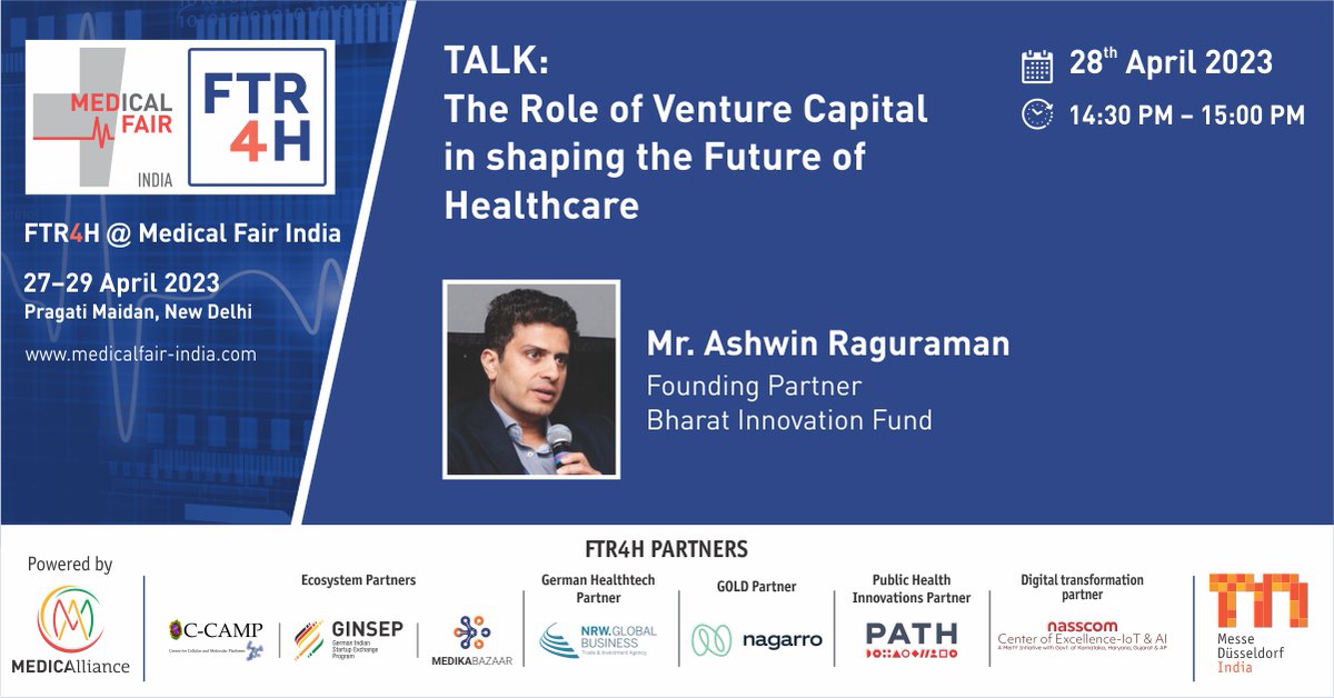 Bharat Innovation Fund (@bharat_fund) on Twitter photo Join Ashwin Raguraman, Founding Partner at <a href="/bharat_fund/">Bharat Innovation Fund</a>, for the discussion titled "Role of venture capital in shaping the future of healthcare" on April 28 from 14:30 to 15:00 IST at the <a href="/FTR4H/">FTR4H</a> Pavilion, <a href="/medical_fair/">Medical Fair India</a>, New Delhi.
Know more here: bit.ly/3n5tb9r Join Ashwin Raguraman, Founding Partner at <a href="/bharat_fund/">Bharat Innovation Fund</a>, for the discussion titled "Role of venture capital in shaping the future of healthcare" on April 28 from 14:30 to 15:00 IST at the <a href="/FTR4H/">FTR4H</a> Pavilion, <a href="/medical_fair/">Medical Fair India</a>, New Delhi.
Know more here: bit.ly/3n5tb9r