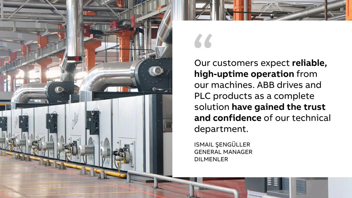 Dilmenler Textile Machinery has partnered closely with #ABB to get key benefits from customized #drives, PLCs, application engineering #support, and advanced tools that make #MachineBuilding and commissioning easy and reliable. Read the success story: bit.ly/41OYKTK